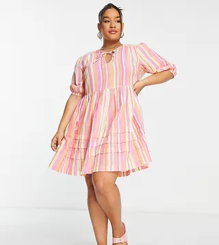 Simply Be striped linen mini dress in pink