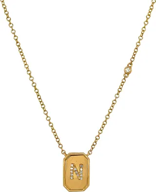 Diamond Initial Baby Nameplate Yellow Gold Necklace