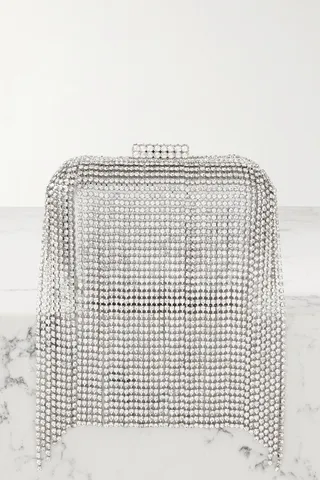 Jimmy Choo - Cloud Micro Fringed Crystal-embellished Metallic Leather Shoulder Bag - Silver
