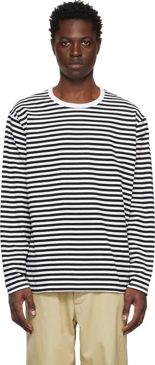 Nanamica Black & White Striped Long Sleeve T-Shirt