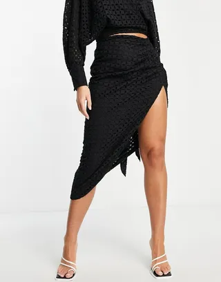 ASOS EDITION eyelet drape midi skirt in black