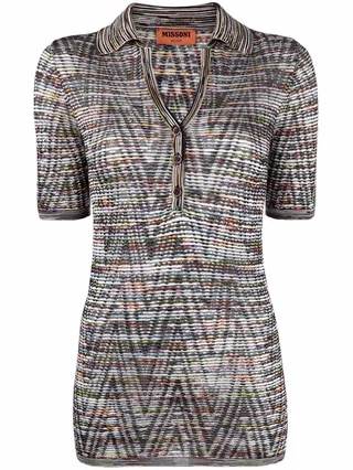 Zigzag Woven-Knit Polo Shirt