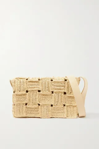 Bottega Veneta - Leather-trimmed Intrecciato Raffia Shoulder Bag - Neutrals