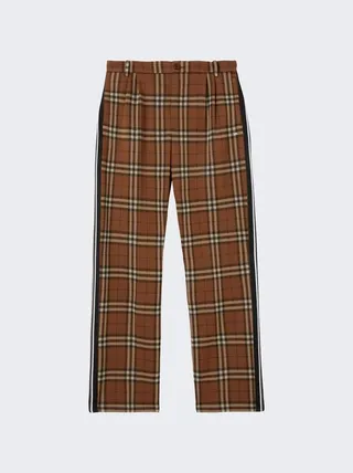 Side Stripe Check Jacquard Wide-leg Trousers Brown