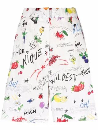 Illustration-Print Knee-Length Shorts