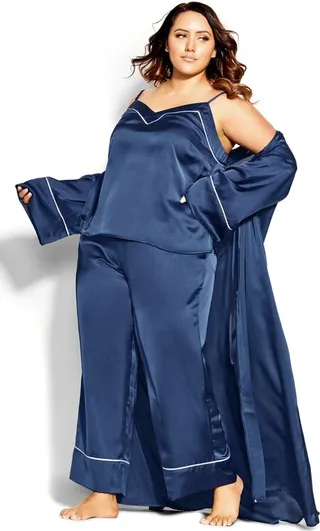 CITY CHIC | Women's Plus Size Nora Satin Long Robe - dusty blue - 16W