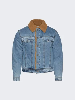 Curling Capsule Shearling Detail Denim Jacket Blue