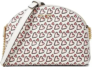 Kate Spade New York Morgan Valentines Heart Print Double Zip Dome Crossbody (Cream Multi) Handbags