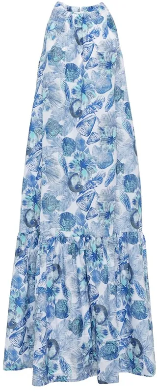 Printed cotton and silk maxi dress