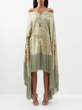 Veneno Clouds Fringed-hem Kaftan Midi Dress