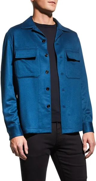 Men's Solid 2-Pocket Cashmere Overshirt