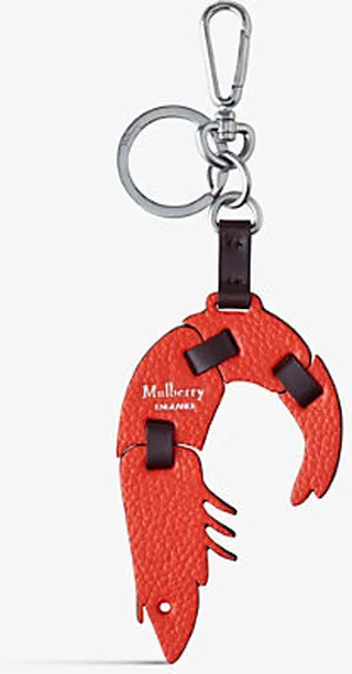 Coral Orange Shrimp Puzzle Leather Keyring