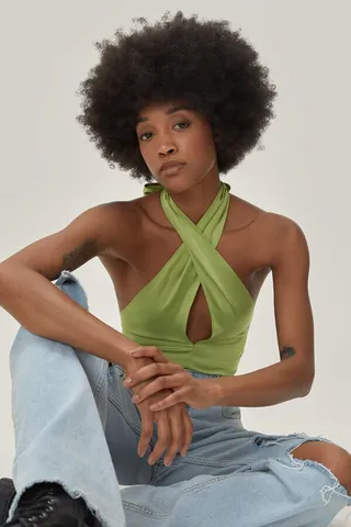 Nasty Gal Womens Petite Halterneck Satin Cami Top