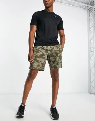Reebok Training Workout Ready camo shorts in khaki