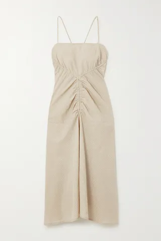 Proenza Schouler White Label - Gingham Ruched Woven Midi Dress - Neutrals