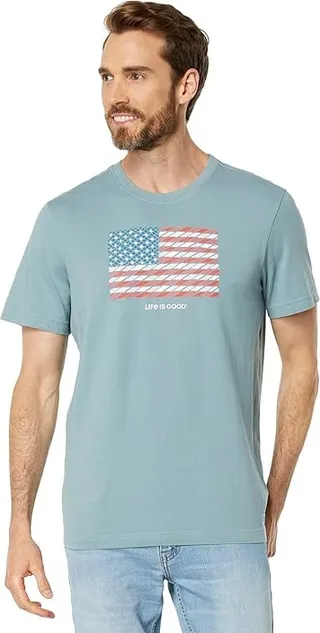 Life is Good Geometric Flag Short Sleeve Crusher Tee (Smoky Blue) Men's T Shirt