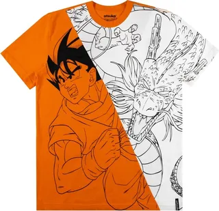 Dragon Ball Z Goku Dragon Split Art Crew Neck Short Sleeve Orange And White Men’s T-shirt-Small