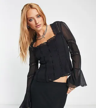 Reclaimed Vintage blouse with button front in black