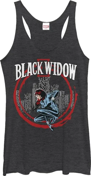 Women's Marvel Black Widow Circle Racerback Tank Top - Black Heather - Small