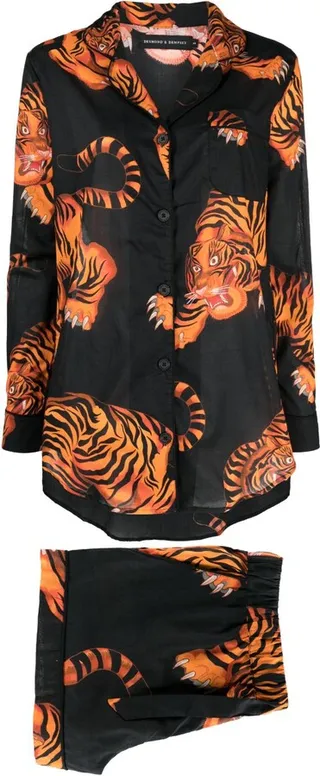Black And Orange Tiger Print Cotton Pyjamas