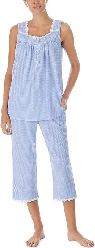 Eileen West Sleeveless Capris Pajama Set (Ocean Stripe) Women's Pajama Sets