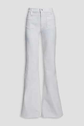 Frayed appliquéd high-rise flared jeans
