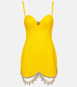 Crystal-embellished wool minidress