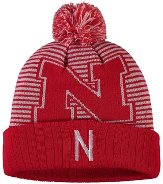 Men's Scarlet Nebraska Huskers Line Up Cuffed Knit Hat with Pom