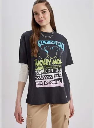 Woman Disney Mickey & Minnie Licenced Oversize Fit Knitted Short Sleeve T-Shirt