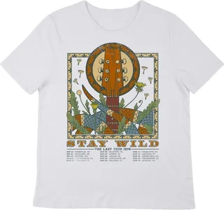 Vintage Snake And Guitar Tour Short Sleeve Crew Neck White Women’s T-shirt-Medium