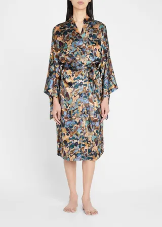 Ebru Abstract-Print Silk Kimono Robe