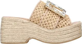 Roger Vivier Raffia Strass Buckle Espadrille Wedges 85
