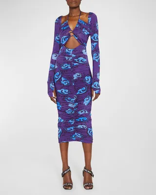 Twig Print Halter Midi Dress