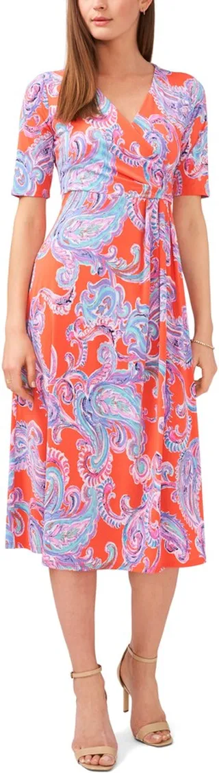 Faux Wrap Midi Dress
