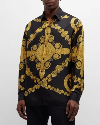 Men's Heritage-Print Silk Sport Shirt