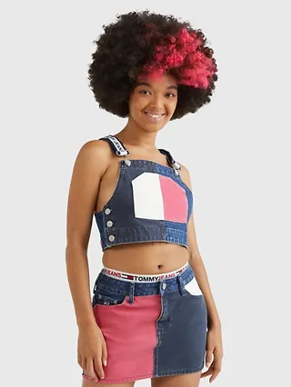 Denim Colorblock Halter Top