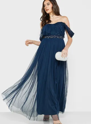 Bardot Embellished Pleated Dress