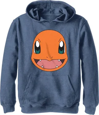 Boy's Pokemon Charmander Smile Pull Over Hoodie - Navy Blue Heather - Large
