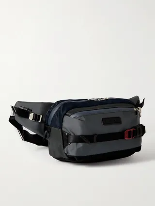 Leather-Trimmed Nylon-Twill Belt Bag