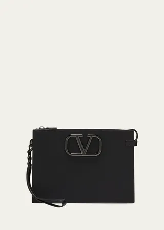 Men's VLogo Leather Wristlet Pouch
