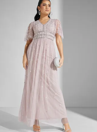 V-Neck Embellished Tiered Dress