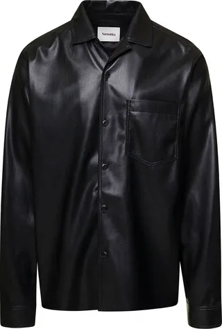 'duco' Black Jacket With Cuban Collar In Faux Leather Woman