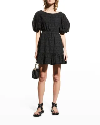 Puff-Sleeve Eyelet Dress