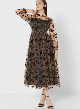 Textured Tulle Overlay Dress