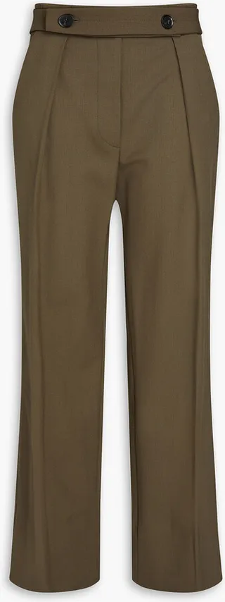 Belted wool-blend crepe wide-leg pants