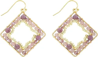 Crystal Beaded Diamond Shape Drop Earrings