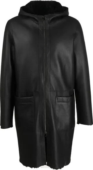 Fur-Lined Hooded Leather Coat