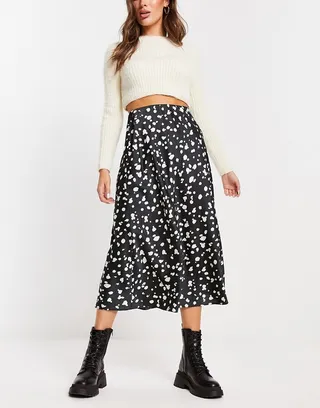 New Look satin midi skirt in black pattern