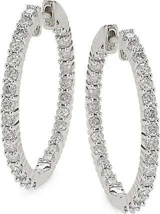 14K White Gold & 1.00 TCW Diamond Hoop Earrings