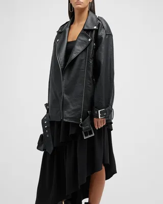 Oversized Vegan Leather Moto Jacket